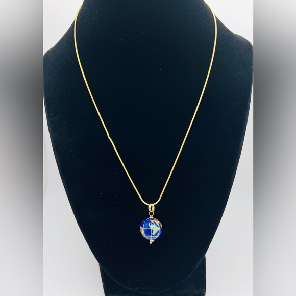 14KT Gold & Enamel Spinning Globe World Necklace Pendant Made in Italy 17in - Picture 1 of 14